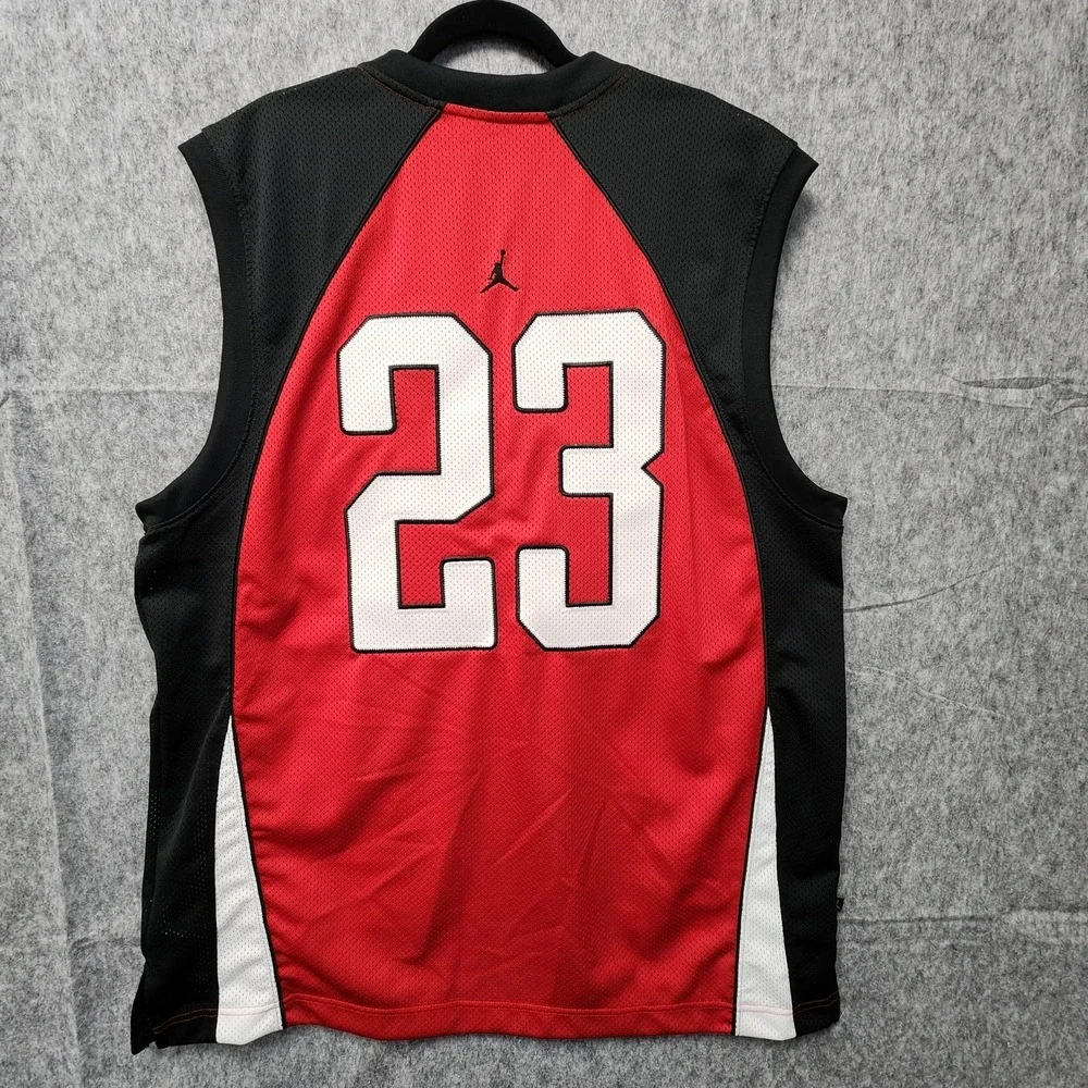Vintage Nike Air‎ Jordan Spellout Jersey Mens XXL Red Black Mesh #23 Back Hit